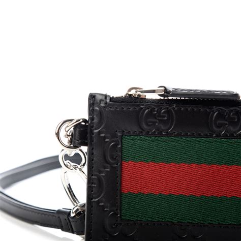 gucci cat card case with lanyard|GUCCI Guccissima Web Lanyard Coin Case Card Holder Black .